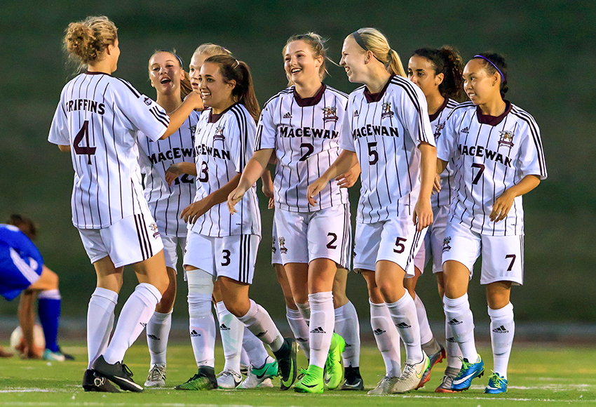 The MacEwan Griffins women's soccer team played three matches in the span of four days during a Reading Week trip to Amsterdam. Although they were playing against higher-level teams, they still managed a win on the trip (Robert Antoniuk photo).