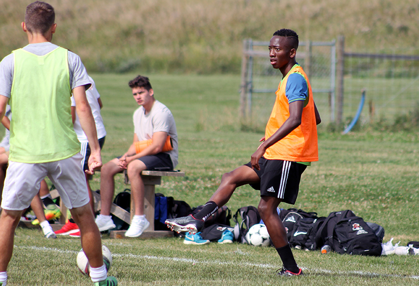 Former King's University star Zibusiso Moyo, seen during an intra-squad scrimmage earlier this week, is one of several new players the Griffins will put on the pitch this season. They kick off the campaign at Calgary on Saturday (Jefferson Hagen photo).