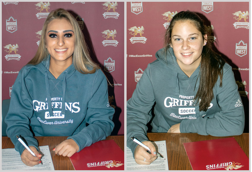 Myah Jalal, left, and Breanna Truscott have both decided to return to their hometown from the NCAA to play for the Griffins next season.