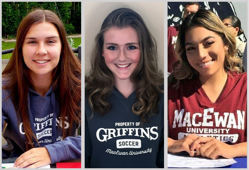 Sunder West, left, Kiarrah Torrance and Marilyn Prieto will be joining the Griffins for the 2019 Canada West season.