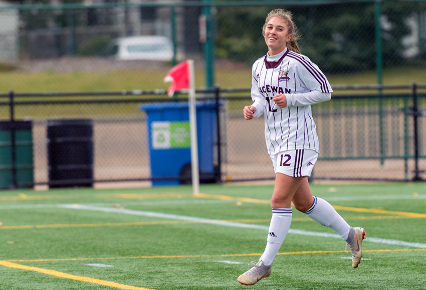 Salma Kamel scored a program-record four goals and added an assist as the Griffins waxed the Mount Royal University Cougars 7-1 on Tuesday (Chris Piggott photo).