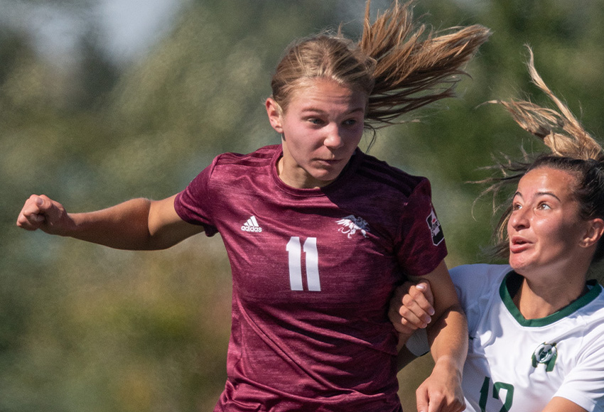 Raeghan McCarthy tied the program record for career Canada West game-winning goals when she scored her sixth in a 2-0 win over Alberta last Saturday (Chris Piggott photo).