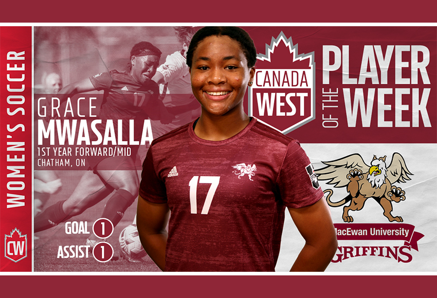 Mwasalla nets Canada West women's soccer player of the week honour