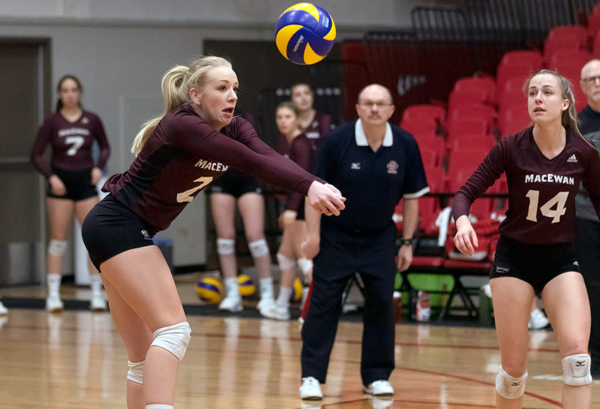 Hailey Cornelis passes the ball on Friday. She finished with 18 digs - one of four Griffins in double digits in the category (David Larkins photo).