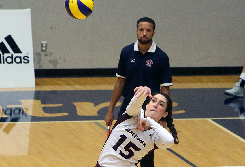 Lauren Holmes is second on the Griffins with 63 kills so far this season. She leads MacEwan into home action against Brandon this weekend (Scott Stewart photo).
