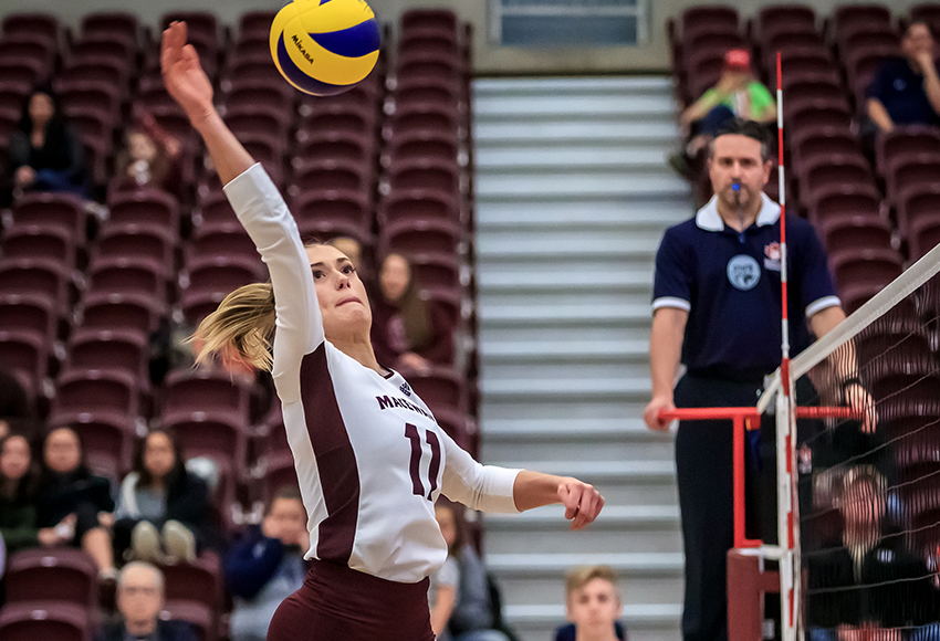 Mckenna Stevenson accomplished the rare feat last season of becoming the only middle in the conference to lead her team in kills. And she might do it again in this, her final season - leading the Griffins in kills entering weekend action against Alberta (Robert Antoniuk photo).
