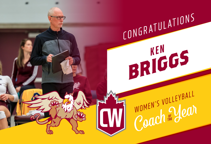 Ken Briggs has won the 2019-20 Canada West women's volleyball coach of the year award (Robert Antoniuk photo).