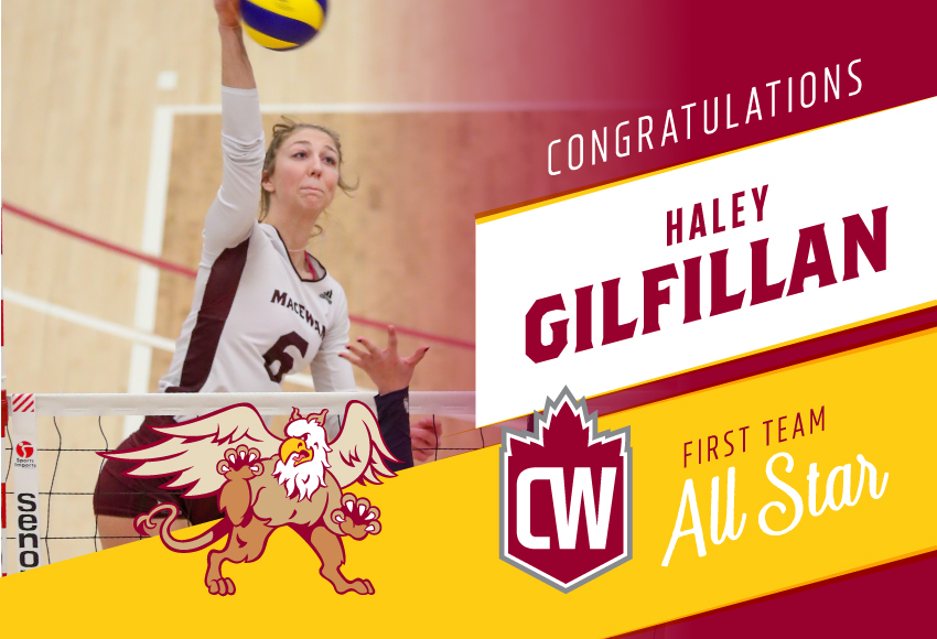 Haley Gilfillan is the first Griffins women's volleyball player to earn a Canada West all-star team nod (Eduardo Perez photo).