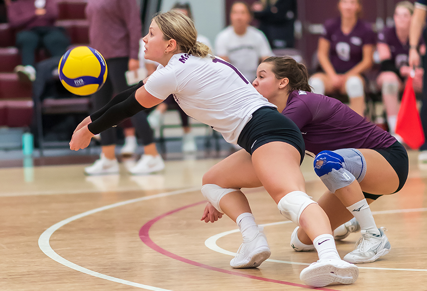 Megan Foxcroft led the Griffins with nine digs in a 3-0 loss to the Alberta Pandas (Robert Antoniuk photo).