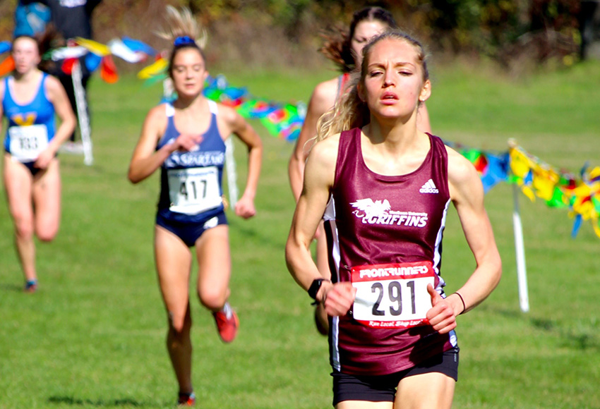 Kiana Row finished seventh among university student-athletes competing at the University of Victoria Vikes Invitational cross-country meet on Saturday (Linda Miller photo).