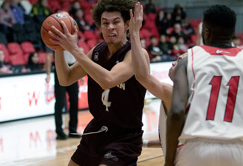 Griffins' rookie Gregoire Piche-Wint had a strong game in a return to his hometown, scoring seven points to go along with 12 rebounds (David Larkins photo).