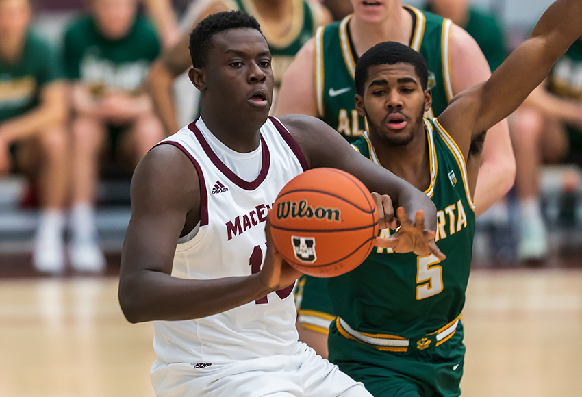 Damilola Osuma was the latest young Griffins player to have his best Canada West game - an 18-point outing against the Alberta Golden Bears on Jan. 15 (Robert Antoniuk photo).