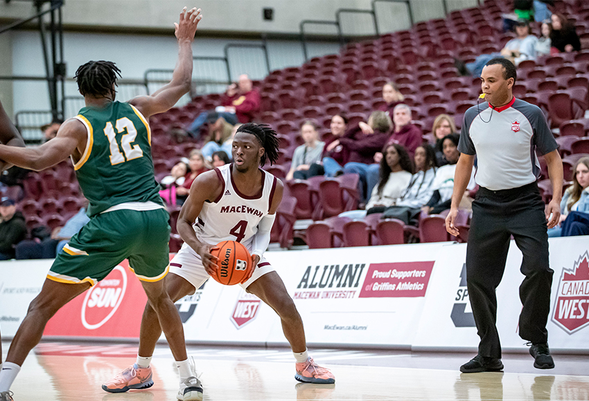 Matthew Osunde wrapped up a solid season for the Griffins, finishing with 271 points - the seventh-most in the program's Canada West era (Eduardo Perez photo).