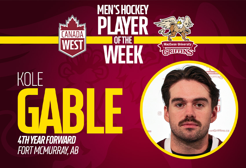Gable named Canada West Player of the Week after hat trick leads Griffins into the playoffs