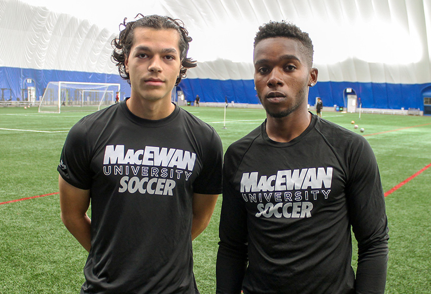 Egzon Jeteshi, left and Ousman Maheshe will add firepower to the Griffins' attack this season after being with FC Edmonton in the Canadian Premier League (Jefferson Hagen photo).
