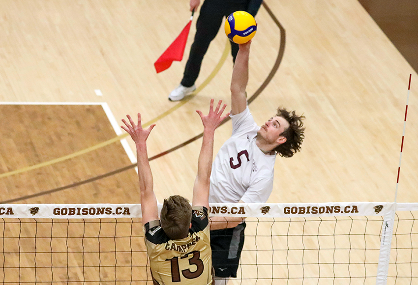 Jefferson Morrow, seen in action against the Bisons on Friday, led the Griffins with 12 kills and 10 digs in Saturday's match (Dave Mahussier photo).