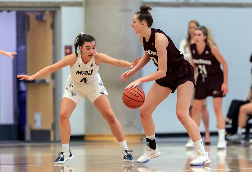Mackenzie Farmer, seen in action against Mount Royal University last weekend, led the Griffins with 11 points, five rebounds and five steals in a 78-32 loss to Saskatchewan on Friday night (Robert Antoniuk photo).