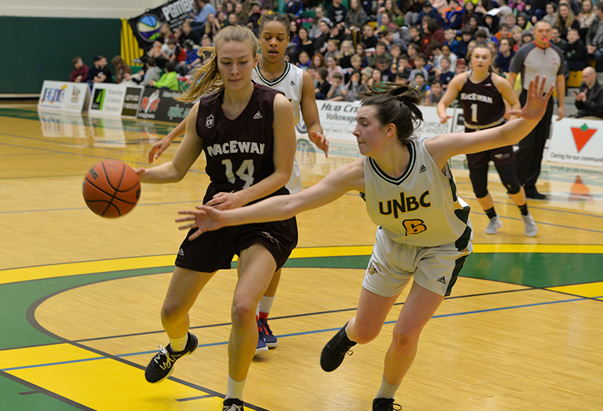Shannon Majeau closed the season with a double-double (22 points and 13 rebounds), but the Griffins lost 80-62 to UNBC on Saturday night (Rich Abney photo).