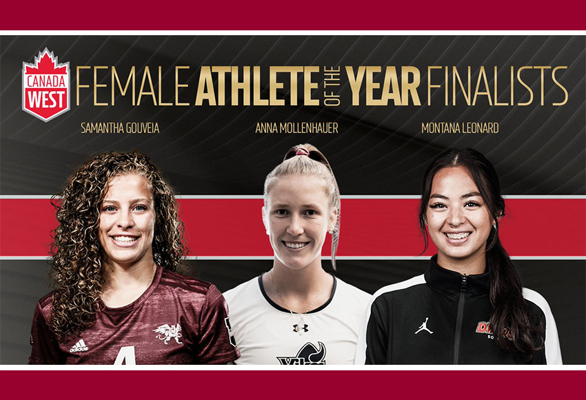 MacEwan's Samantha Gouveia, Victoria's Anna Mollenhauer and Calgary's Montana Leonard are the finalists for the Canada West Female Athlete of the Year award.