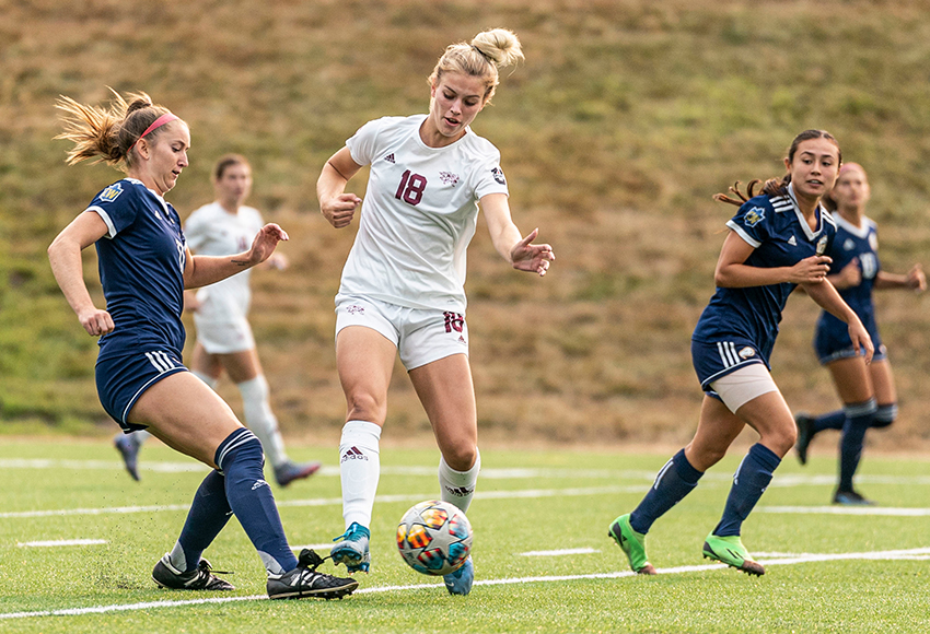 Alyx Henderson scored MacEwan's lone goal of the match, but they fell 2-1 to UBC (Rich Lam/UBC Athletics).