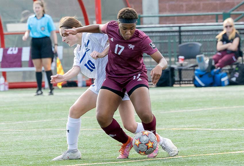 Grace Mwasalla was named Canada West women's soccer player of the week for the second time this season on Tuesday (Rebecca Chelmick photo).