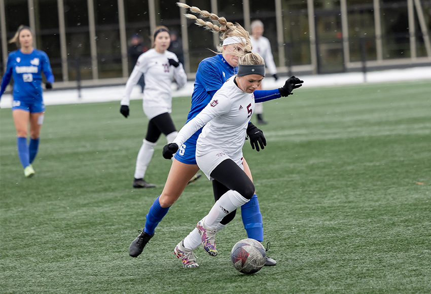 Brynn Hobal was named MacEwan's MVP of the contest, driving play all afternoon after entering as a 36th-minute sub (Rebecca Chelmick photo).